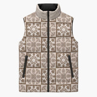 Beige Palaka Quilt Hawaii Sleeveless Puffer Jacket Hawaiian Tropical Monstera Sea Turtle LT14 Unisex Beige - Polynesian Pride