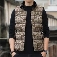 Beige Palaka Quilt Hawaii Sleeveless Puffer Jacket Hawaiian Tropical Monstera Sea Turtle LT14 - Polynesian Pride