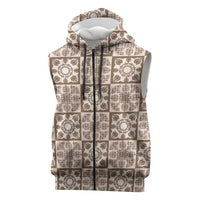 Beige Palaka Quilt Hawaii Sleeveless Zip Hoodie Hawaiian Tropical Monstera Sea Turtle LT14 Beige - Polynesian Pride