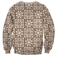 Beige Palaka Quilt Hawaii Sweatshirt Hawaiian Tropical Monstera Sea Turtle LT14 - Polynesian Pride