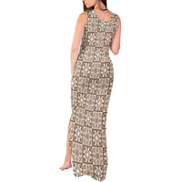 Beige Palaka Quilt Hawaii Tank Maxi Dress Hawaiian Tropical Monstera Sea Turtle LT14 - Polynesian Pride