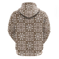 Beige Palaka Quilt Hawaii Zip Hoodie Hawaiian Tropical Monstera Sea Turtle LT14 - Polynesian Pride