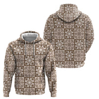 Beige Palaka Quilt Hawaii Zip Hoodie Hawaiian Tropical Monstera Sea Turtle LT14 - Polynesian Pride