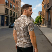 Beige Palaka Quilt Hawaii Zipper Polo Shirt Hawaiian Tropical Monstera Sea Turtle LT14 - Polynesian Pride