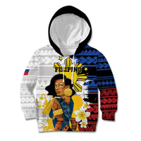 Personalised Philippines Women's Day Kid Hoodie Filipino Golden Sun With Polynesian Pattern LT14 Hoodie Red - Polynesian Pride