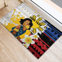 Personalised Philippines Women's Day Rubber Doormat Filipino Golden Sun With Polynesian Pattern