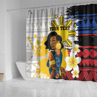 Personalised Philippines Women's Day Shower Curtain Filipino Golden Sun With Polynesian Pattern