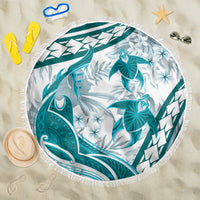 Cyan Polynesia Beach Blanket Polynesian Turtle Shark Tattoo Tropical Vintage LT14 One Size 150cm Cyan - Polynesian Pride