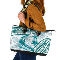 Cyan Polynesia Leather Tote Bag Polynesian Turtle Shark Tattoo Tropical Vintage LT14 Cyan - Polynesian Pride