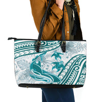 Cyan Polynesia Leather Tote Bag Polynesian Turtle Shark Tattoo Tropical Vintage LT14 - Polynesian Pride