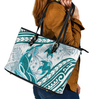 Cyan Polynesia Leather Tote Bag Polynesian Turtle Shark Tattoo Tropical Vintage LT14 - Polynesian Pride
