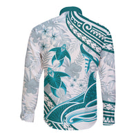 Cyan Polynesia Long Sleeve Button Shirt Polynesian Turtle Shark Tattoo Tropical Vintage LT14 - Polynesian Pride