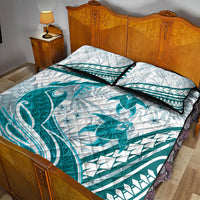 Cyan Polynesia Quilt Bed Set Polynesian Turtle Shark Tattoo Tropical Vintage LT14 - Polynesian Pride