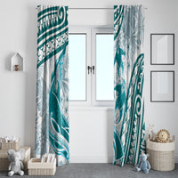 Cyan Polynesia Window Curtain Polynesian Turtle Shark Tattoo Tropical Vintage LT14 - Polynesian Pride