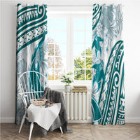 Cyan Polynesia Window Curtain Polynesian Turtle Shark Tattoo Tropical Vintage LT14 - Polynesian Pride