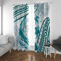 Cyan Polynesia Window Curtain Polynesian Turtle Shark Tattoo Tropical Vintage LT14 With Grommets Cyan - Polynesian Pride