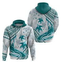 Cyan Polynesia Zip Hoodie Polynesian Turtle Shark Tattoo Tropical Vintage LT14 - Polynesian Pride