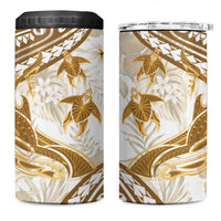Gold Polynesia 4 in 1 Can Cooler Tumbler Polynesian Turtle Shark Tattoo Tropical Vintage