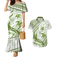 Lime Green Polynesia Couples Matching Mermaid Dress and Hawaiian Shirt Polynesian Turtle Shark Tattoo Tropical Vintage LT14 Lime Green - Polynesian Pride