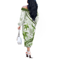 Lime Green Polynesia Off The Shoulder Long Sleeve Dress Polynesian Turtle Shark Tattoo Tropical Vintage LT14 - Polynesian Pride