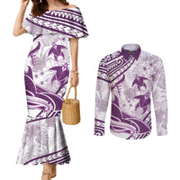 Purple Polynesia Couples Matching Mermaid Dress and Long Sleeve Button Shirt Polynesian Turtle Shark Tattoo Tropical Vintage LT14 Purple - Polynesian Pride