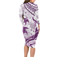 Purple Polynesia Long Sleeve Bodycon Dress Polynesian Turtle Shark Tattoo Tropical Vintage LT14 - Polynesian Pride