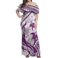 Purple Polynesia Off Shoulder Maxi Dress Polynesian Turtle Shark Tattoo Tropical Vintage LT14 Women Purple - Polynesian Pride