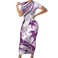 Purple Polynesia Short Sleeve Bodycon Dress Polynesian Turtle Shark Tattoo Tropical Vintage LT14 Long Dress Purple - Polynesian Pride