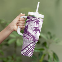 Purple Polynesia Tumbler With Handle Polynesian Turtle Shark Tattoo Tropical Vintage