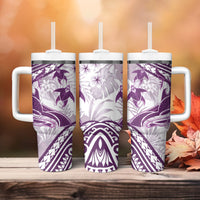 Purple Polynesia Tumbler With Handle Polynesian Turtle Shark Tattoo Tropical Vintage