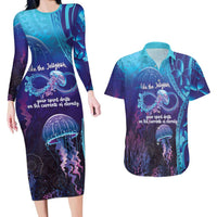 Polynesia Jellyfish Memorial Personalised Couples Matching Long Sleeve Bodycon Dress and Hawaiian Shirt Infinity Jellies Polynesian Pattern