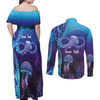 Polynesia Jellyfish Memorial Personalised Couples Matching Off Shoulder Maxi Dress and Long Sleeve Button Shirt Infinity Jellies Polynesian Pattern LT14 - Polynesian Pride