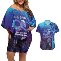 Polynesia Jellyfish Memorial Personalised Couples Matching Off Shoulder Short Dress and Hawaiian Shirt Infinity Jellies Polynesian Pattern LT14 Purple - Polynesian Pride