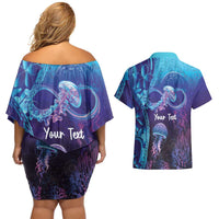 Polynesia Jellyfish Memorial Personalised Couples Matching Off Shoulder Short Dress and Hawaiian Shirt Infinity Jellies Polynesian Pattern LT14 - Polynesian Pride