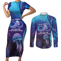 Polynesia Jellyfish Memorial Personalised Couples Matching Short Sleeve Bodycon Dress and Long Sleeve Button Shirt Infinity Jellies Polynesian Pattern LT14 Purple - Polynesian Pride