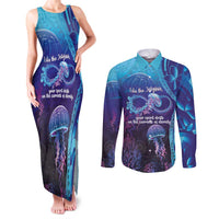 Polynesia Jellyfish Memorial Personalised Couples Matching Tank Maxi Dress and Long Sleeve Button Shirt Infinity Jellies Polynesian Pattern LT14 Purple - Polynesian Pride