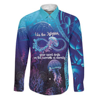 Polynesia Jellyfish Memorial Personalised Family Matching Summer Maxi Dress and Hawaiian Shirt Infinity Jellies Polynesian Pattern LT14 Dad's Shirt - Long Sleeve Purple - Polynesian Pride