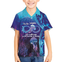Polynesia Jellyfish Memorial Personalised Family Matching Tank Maxi Dress and Hawaiian Shirt Infinity Jellies Polynesian Pattern LT14 Son's Shirt Purple - Polynesian Pride