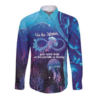 Polynesia Jellyfish Memorial Personalised Long Sleeve Button Shirt Infinity Jellies Polynesian Pattern LT14 Unisex Purple - Polynesian Pride