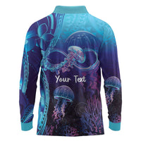 Polynesia Jellyfish Memorial Personalised Long Sleeve Polo Shirt Infinity Jellies Polynesian Pattern LT14 - Polynesian Pride