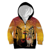 Australia And New Zealand ANZAC Kid Hoodie Aussie Kangaroo With Aotearoa Kiwi Lest We Forget LT14 Zip Hoodie Yellow - Polynesian Pride