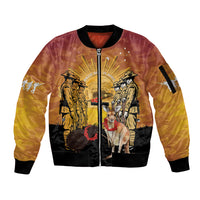 Australia And New Zealand ANZAC Sleeve Zip Bomber Jacket Aussie Kangaroo With Aotearoa Kiwi Lest We Forget LT14 Unisex Yellow - Polynesian Pride