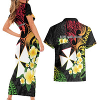 Wallis and Futuna Victory Day Couples Matching Short Sleeve Bodycon Dress and Hawaiian Shirt Liberty Equality Fraternity Polynesian Plumeria