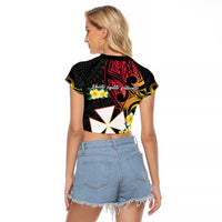 Wallis and Futuna Victory Day Raglan Cropped T Shirt Liberty Equality Fraternity Polynesian Plumeria