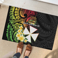 Wallis and Futuna Victory Day Rubber Doormat Liberty Equality Fraternity Polynesian Plumeria