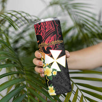 Wallis and Futuna Victory Day Skinny Tumbler Liberty Equality Fraternity Polynesian Plumeria