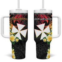 Wallis and Futuna Victory Day Tumbler With Handle Liberty Equality Fraternity Polynesian Plumeria
