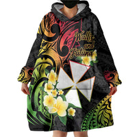 Wallis and Futuna Victory Day Wearable Blanket Hoodie Liberty Equality Fraternity Polynesian Plumeria