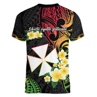 Wallis and Futuna Victory Day Women V-Neck T-Shirt Liberty Equality Fraternity Polynesian Plumeria