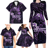 Personalised Fibromyalgia Awareness Month Family Matching Long Sleeve Bodycon Dress and Hawaiian Shirt Fibro Warrior Strength In Every Struggle